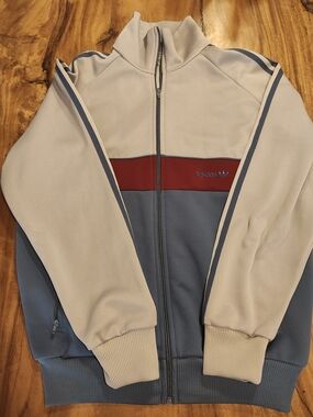adidas Colorblock Track Jacket Beige, Slate Blue & Burgundy 1980 Vintage Jacket